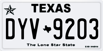 TX license plate DYV9203
