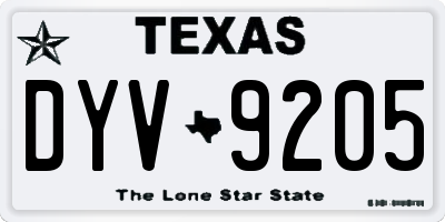 TX license plate DYV9205