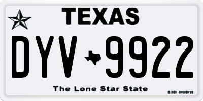 TX license plate DYV9922