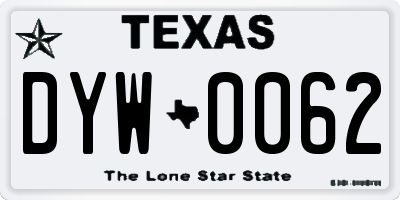 TX license plate DYW0062