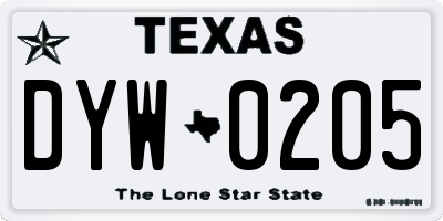TX license plate DYW0205