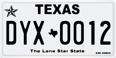 TX license plate DYX0012