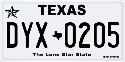 TX license plate DYX0205