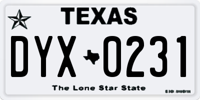 TX license plate DYX0231
