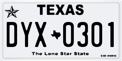 TX license plate DYX0301