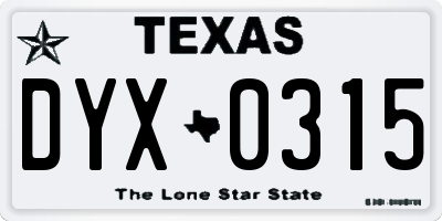 TX license plate DYX0315
