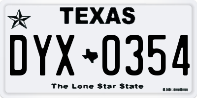 TX license plate DYX0354