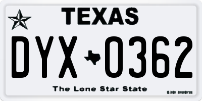 TX license plate DYX0362