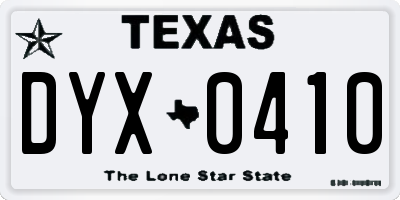 TX license plate DYX0410