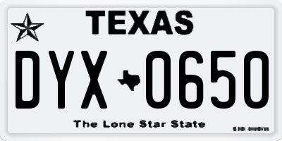 TX license plate DYX0650