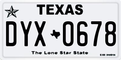 TX license plate DYX0678