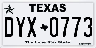 TX license plate DYX0773