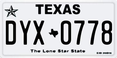 TX license plate DYX0778