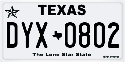 TX license plate DYX0802