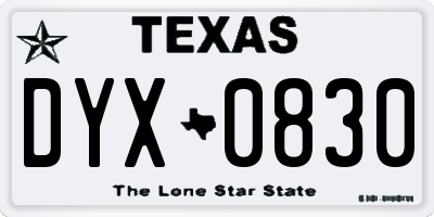 TX license plate DYX0830