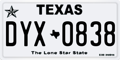 TX license plate DYX0838