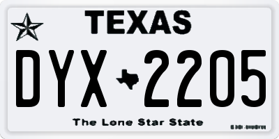 TX license plate DYX2205