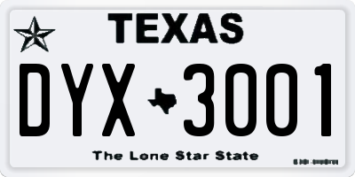 TX license plate DYX3001