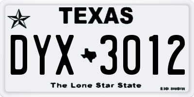 TX license plate DYX3012