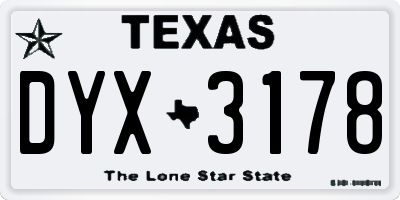 TX license plate DYX3178