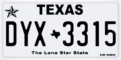 TX license plate DYX3315