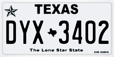 TX license plate DYX3402
