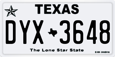 TX license plate DYX3648