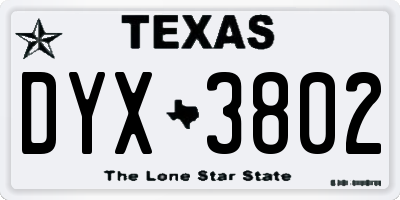 TX license plate DYX3802
