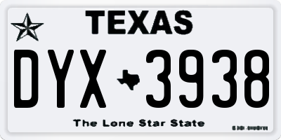 TX license plate DYX3938
