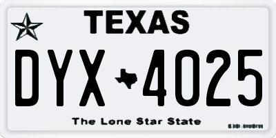 TX license plate DYX4025