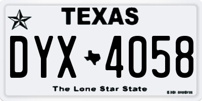 TX license plate DYX4058