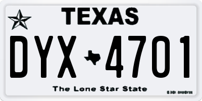 TX license plate DYX4701