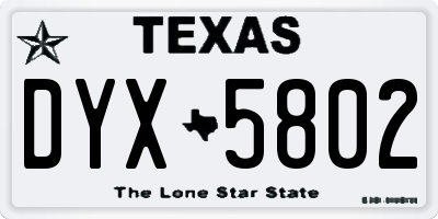 TX license plate DYX5802