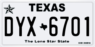 TX license plate DYX6701