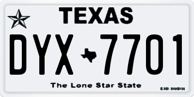 TX license plate DYX7701