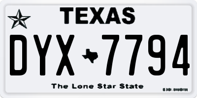 TX license plate DYX7794