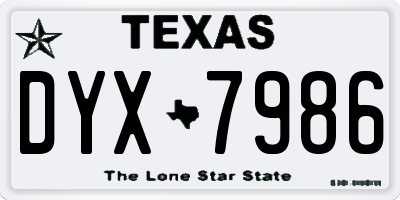 TX license plate DYX7986