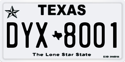TX license plate DYX8001