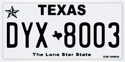 TX license plate DYX8003