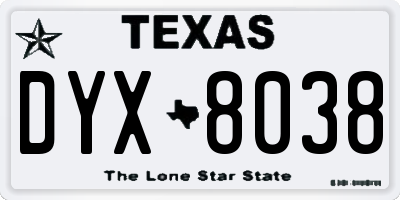 TX license plate DYX8038