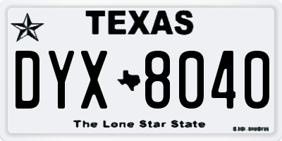TX license plate DYX8040