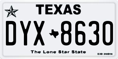 TX license plate DYX8630