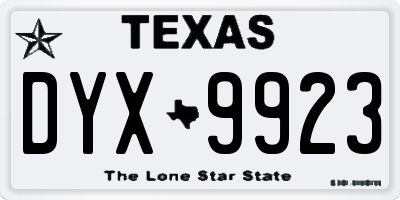 TX license plate DYX9923