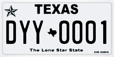 TX license plate DYY0001