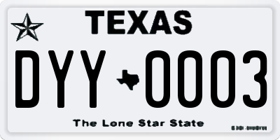 TX license plate DYY0003