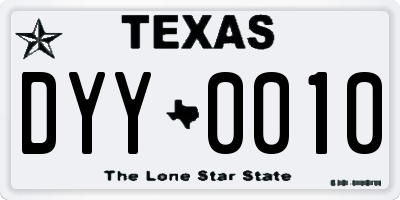 TX license plate DYY0010