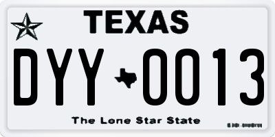 TX license plate DYY0013