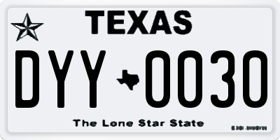 TX license plate DYY0030