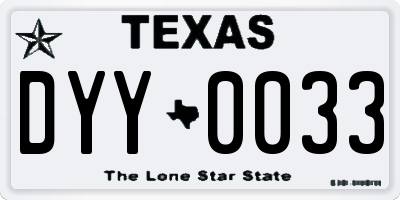 TX license plate DYY0033