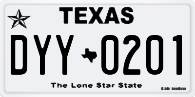 TX license plate DYY0201